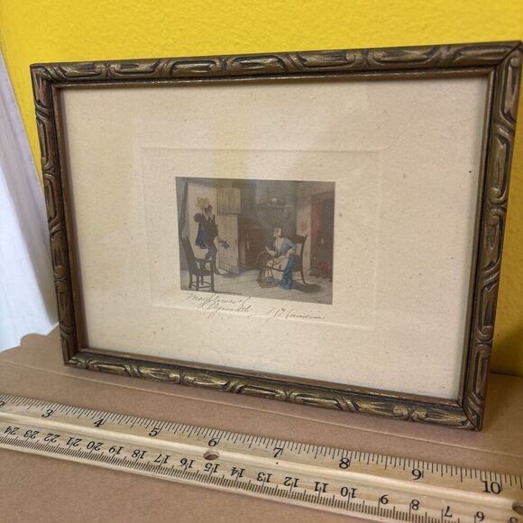 Signed Antique Tinted Color Photograph Mayflower Of Plymouth Miniature History